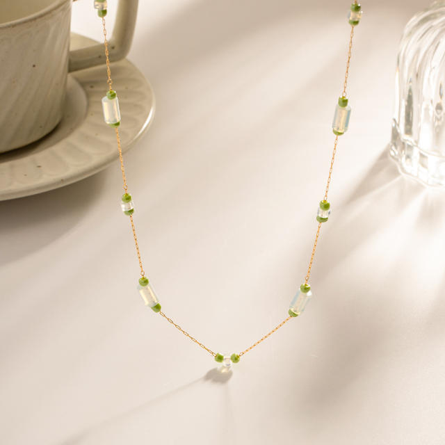 INS opal stone dainty stainless steel choker necklace