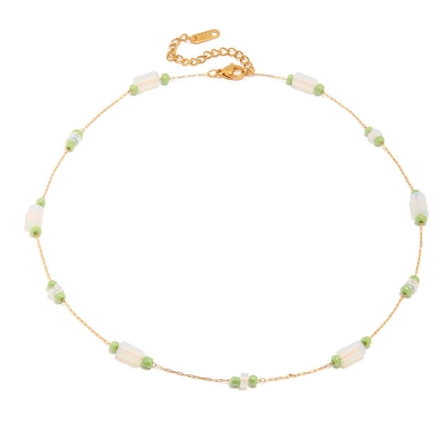 INS opal stone dainty stainless steel choker necklace
