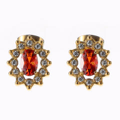 18K ruby cubic zircon statement stainless steel studs earrings