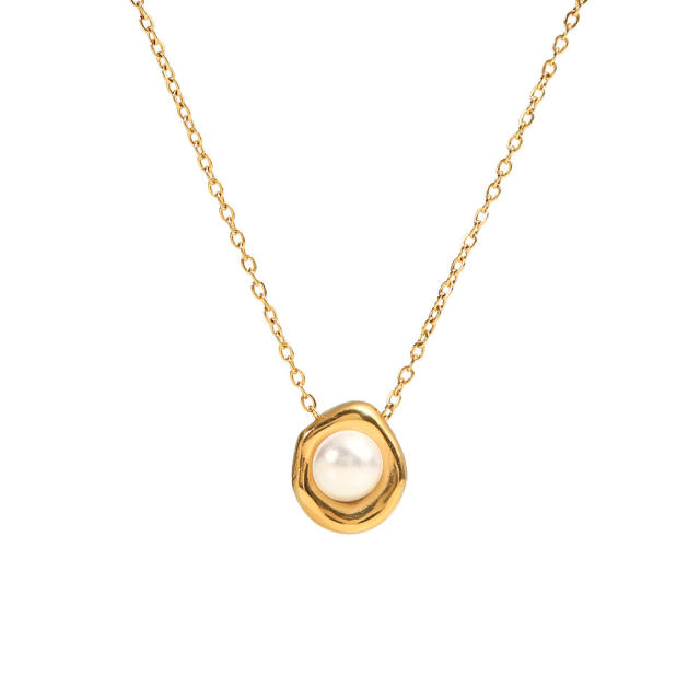 Chic dainty pearl pendant stainless steel women necklace