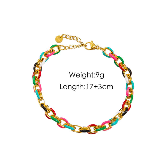 Chunky color enamel stainless steel chain necklace bracelet set