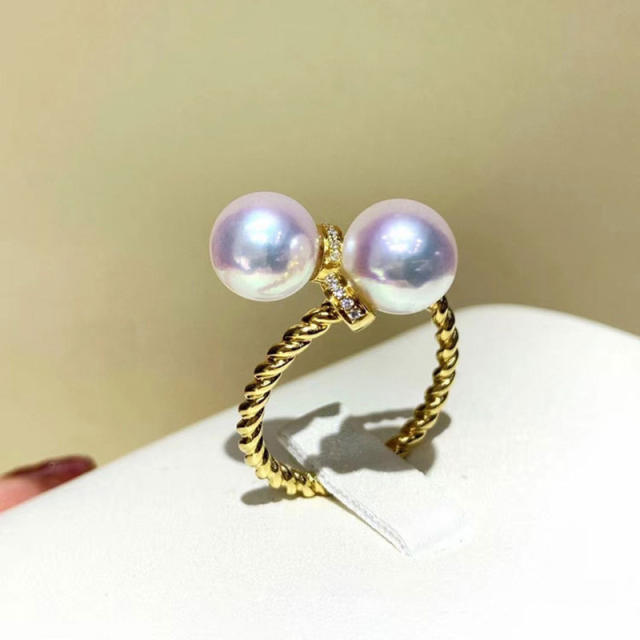 Korean fashion concise pearl bead twisted finger rings