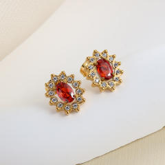 18K ruby cubic zircon statement stainless steel studs earrings