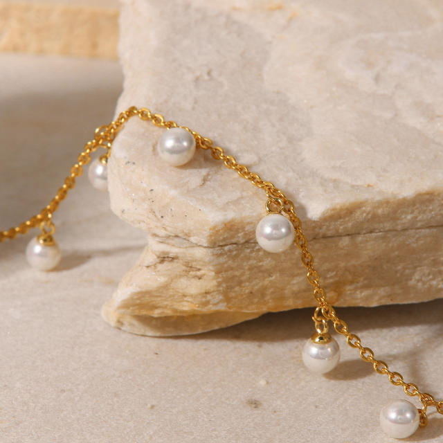 INS elegant shell pearl charm stainless steel anklet