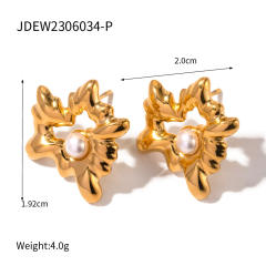 INS trend lava series hollow out heart pearl bead stainless steel earrings