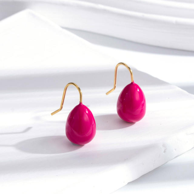 Candy color acrylic tear drop stainless steel earrings