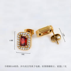 18K ruby cubic zircon statement stainless steel studs earrings
