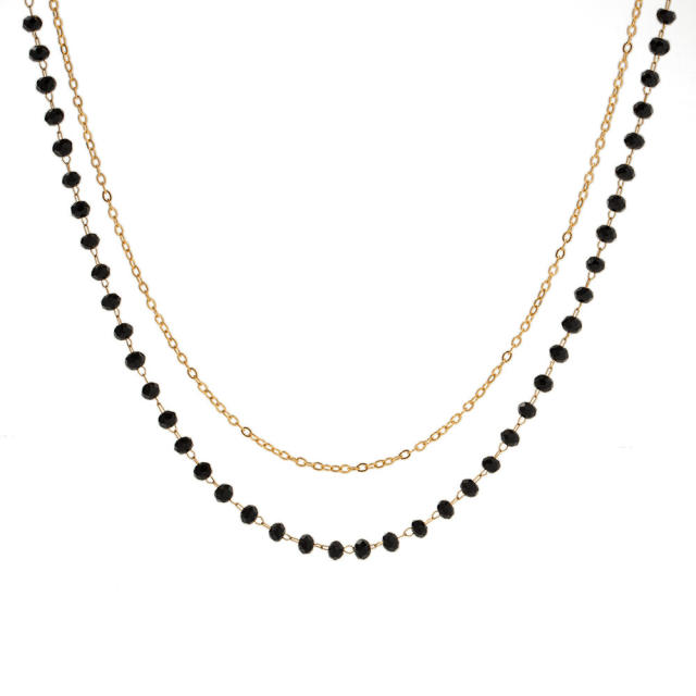 18K black bead two layer stainless steel necklace