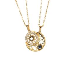 Korean fashion hollow out moon star 100 language i love you Magnetic attraction couple matching necklace