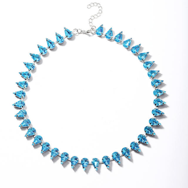 Luxury drop shape colorful glass crystal statement choker necklace