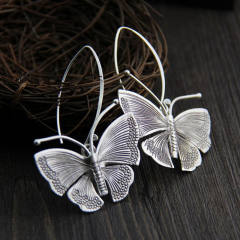 Vintage boho silver color butterfly dangle earrings