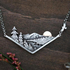 Vintage boho silver color mountain necklace