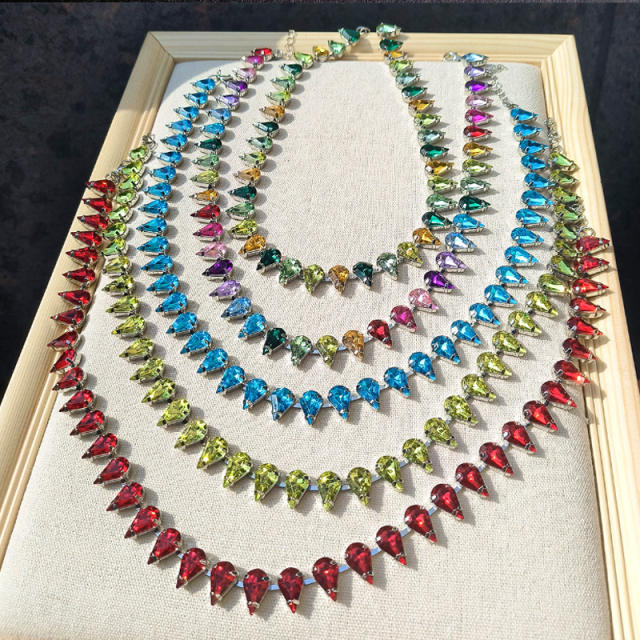Luxury drop shape colorful glass crystal statement choker necklace