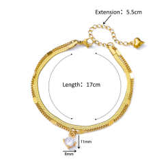 Elegant summer snake chain diamond evil eye heart two layer stainless steel anklet