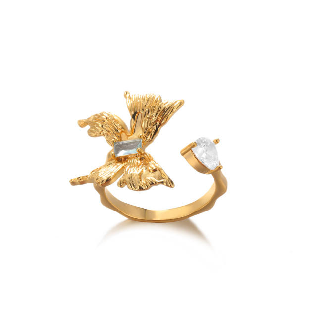 Creative flower butterfly unique gold plated copper finger rings