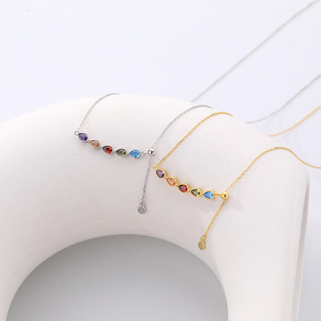 Dainty 925 sterling silver rainbow cz lariat adjustable women necklace