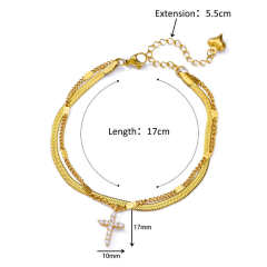 Elegant summer snake chain diamond evil eye heart two layer stainless steel anklet
