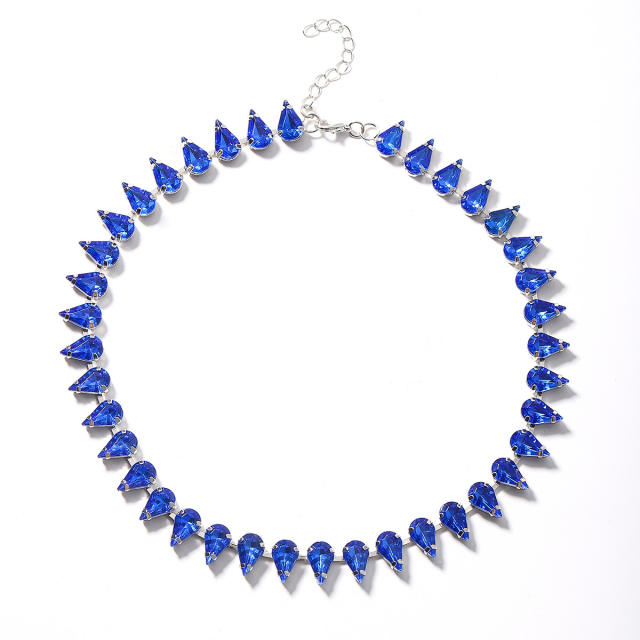 Luxury drop shape colorful glass crystal statement choker necklace