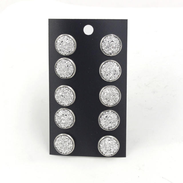 12mm shiny round piece stainless steel studs earrings set