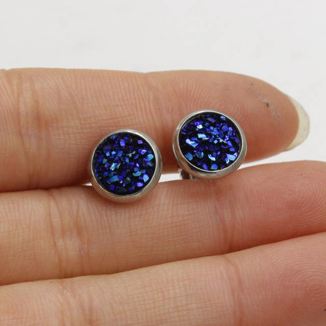 8MM colorful shiny round piece stainless steel earrings for kids