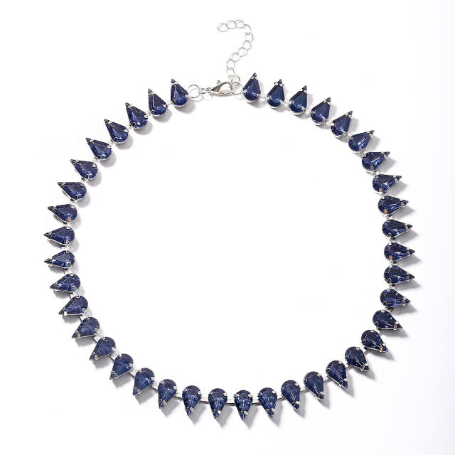 Luxury drop shape colorful glass crystal statement choker necklace