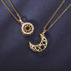 Korean fashion hollow out moon star 100 language i love you Magnetic attraction couple matching necklace