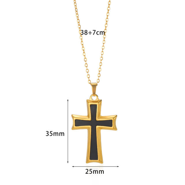 Vintage black color cross pendant stainless steel necklace