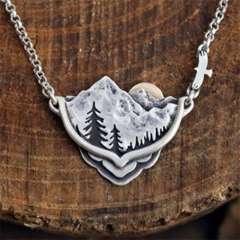 Vintage silver color boho mountain necklace