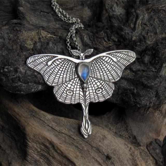 Vintage boho gothic moth pendant necklace