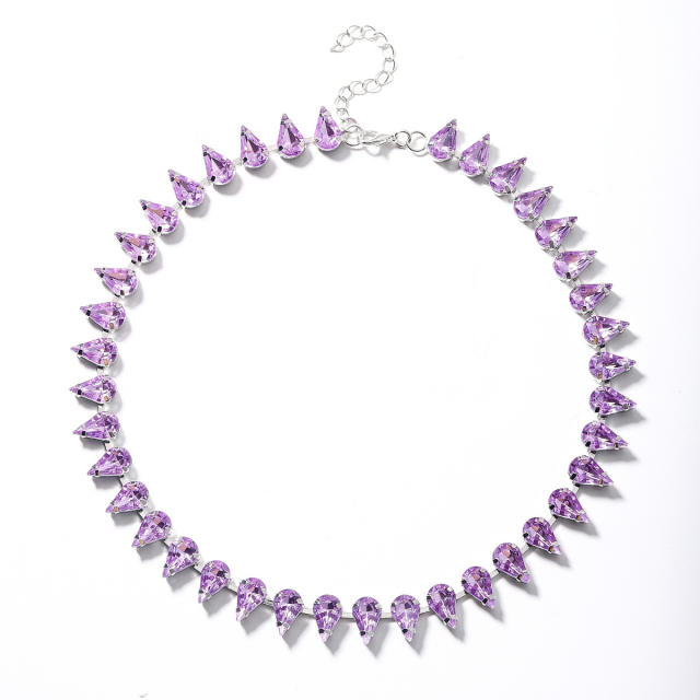 Luxury drop shape colorful glass crystal statement choker necklace