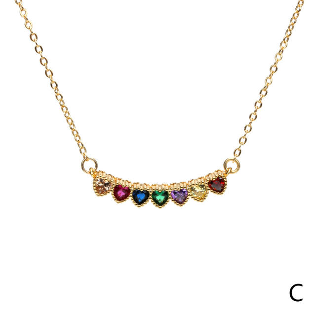18K gold plated rainbow cz heart copper women necklace
