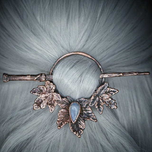 Vintage gothic viking moonstone bun holder with hair sticks