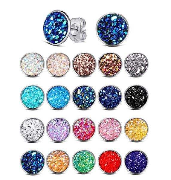 12mm mix color basic round piece shiny stainless steel studs earrings set