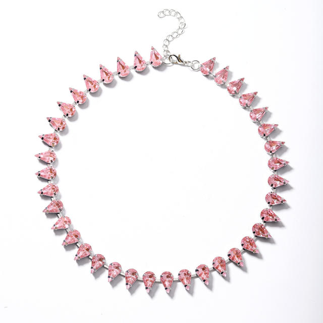 Luxury drop shape colorful glass crystal statement choker necklace