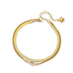 Elegant summer snake chain diamond evil eye heart two layer stainless steel anklet