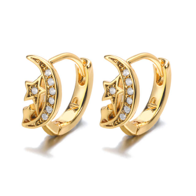 Delicate cubic zircon star gold plated copper huggie earrings
