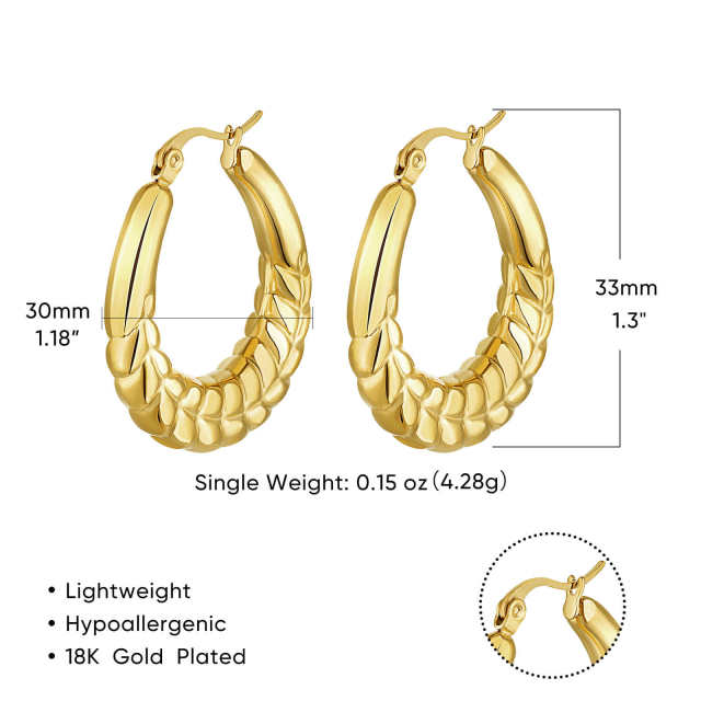 Concise chunky hoop twisted stainless steel earrings