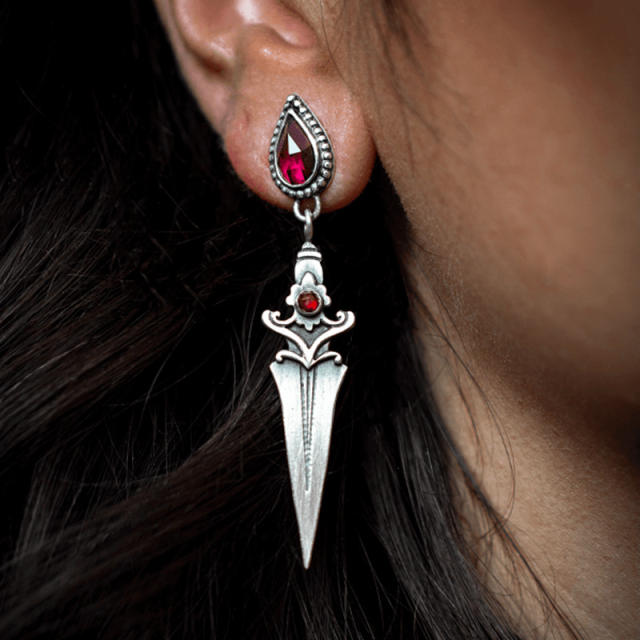 Gothic halloween dagger metal dangle earrings