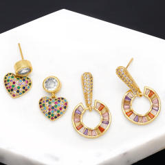 Luxury rainbow cz pave setting gold plated copper earrings