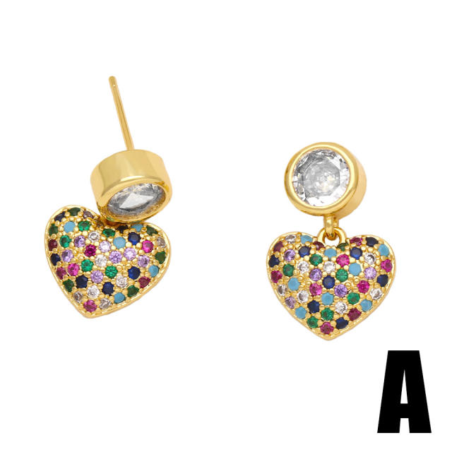 Luxury rainbow cz pave setting gold plated copper earrings