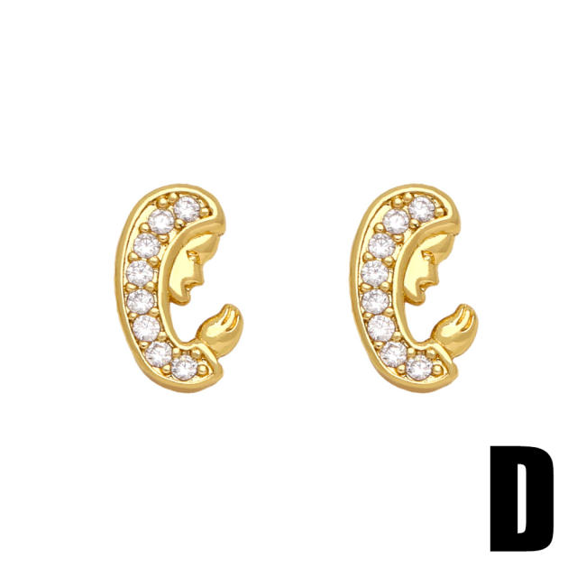 Cute small size full cubic zircon gold plated copper studs earrings