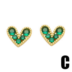 Sweet red heart full cubic zicon diamond copper studs earrings
