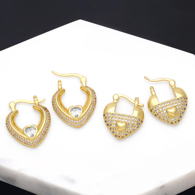 Luxury pave setting cubic zircon gold plated copper hoop earrings