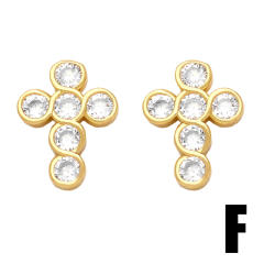 Easy match rainbow cz diamond cross gold plated copper studs earrings