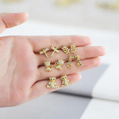 Cute animal series pave setting cubic zircon copper studs earrings