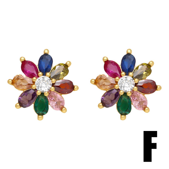 Delicate full cubic zircon diamond flower copper studs earrings