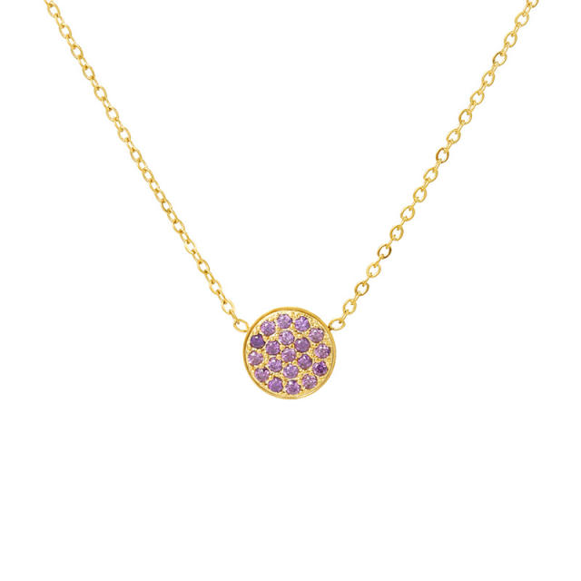 Dainty colorful diamond round pendant birthstone stainless steel women necklace