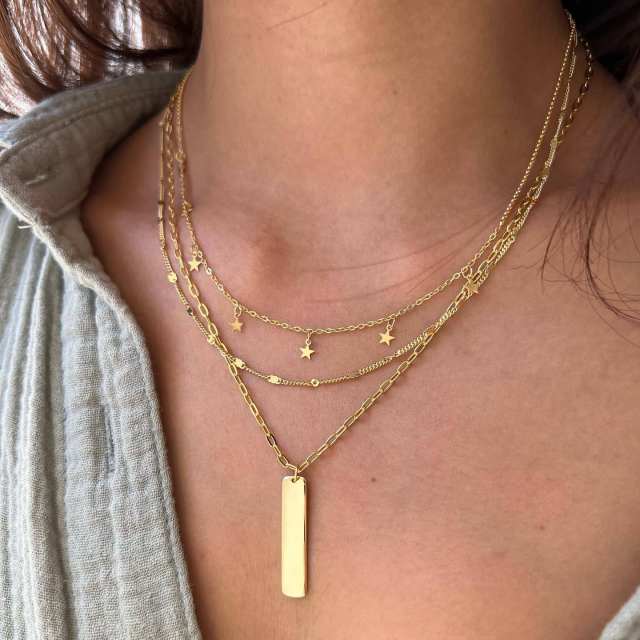 Boho three layer gold color chain bar pendant women necklace