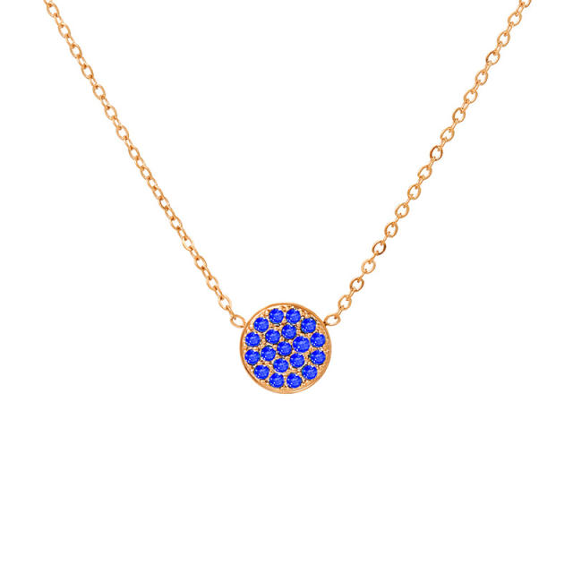Dainty colorful diamond round pendant birthstone stainless steel women necklace