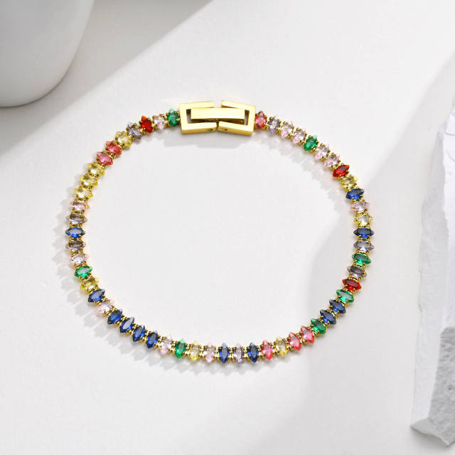 Luxury rainbow cubic zircon stainless steel tennis bracelet